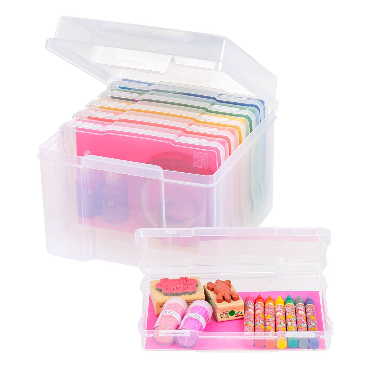 IRIS USA 5" x 7" Photo Storage and Embellishment Craft Keeper with 6 Cases, Clear